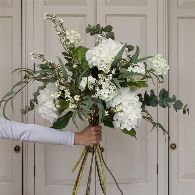 Luxury White Faux Hydrangea & Eucalyptus Bouquet