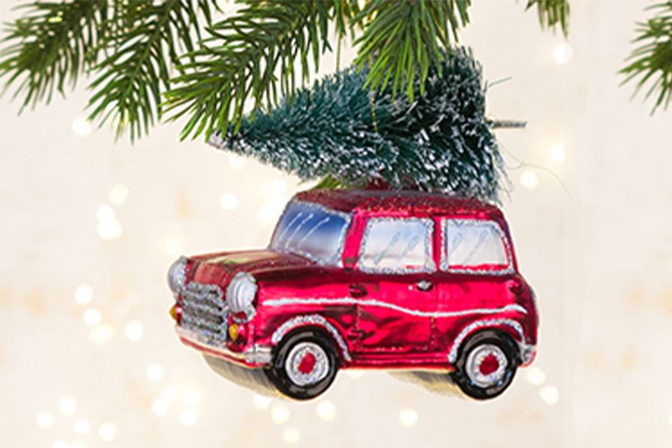 Hanging Mini cooper car decoration on christmas tree