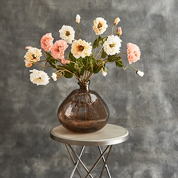 vintage faux poppies in recycled glass vase