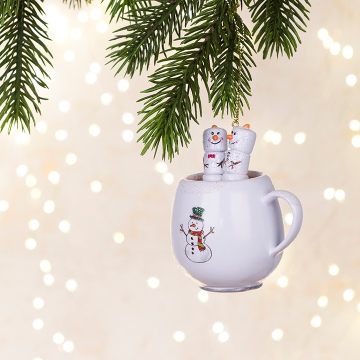 snowmen in cup christmas hanger decoration