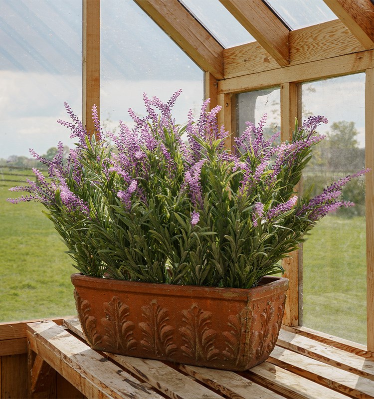A realistic faux lavender plant 