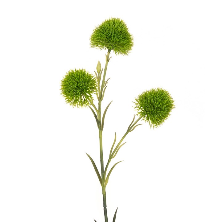 green faux dianthus stem on white background