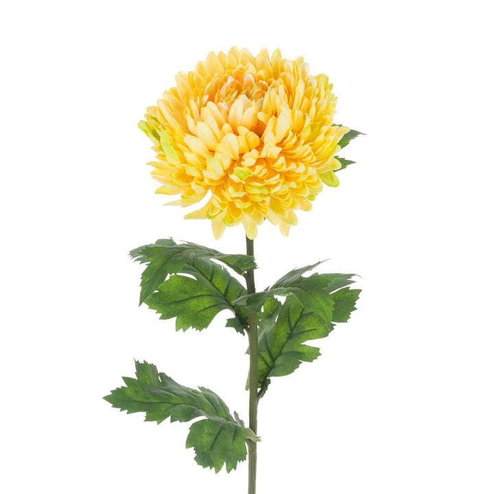 yellow artificial chrysanthemum stem on white background