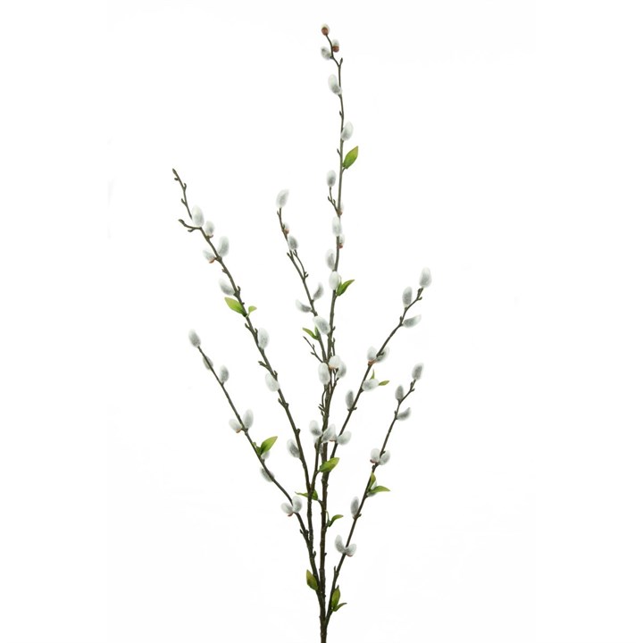 faux pussy willow spray on white background