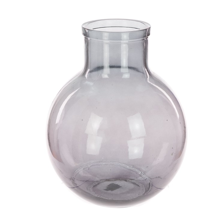 grey recycled glass bubble vase on white background
