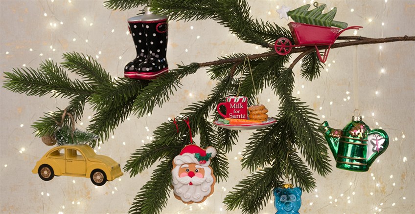 Novelty Christmas Ornaments on Christmas Tree Branch