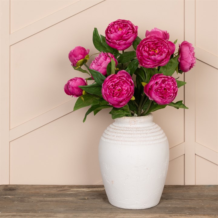 Faux Triple Head Peony Spray Rich Pink