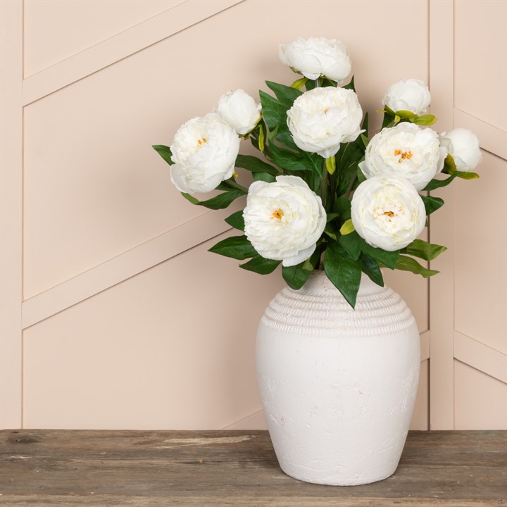 Faux Triple Head Peony Spray White