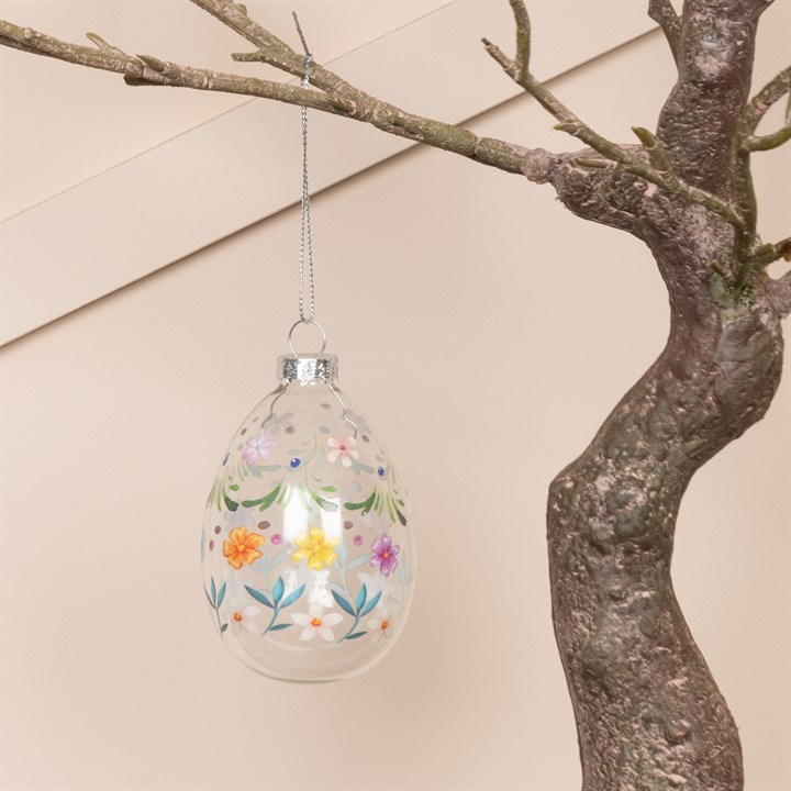 Glass Spring Flower Easter Egg Hanger