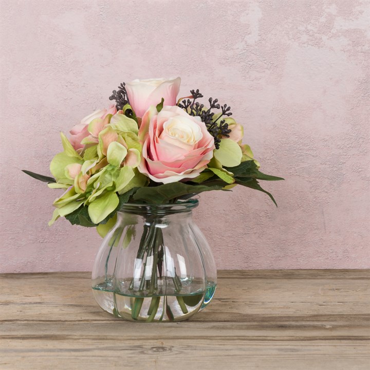 Rose and Hydrangea in Curve Vase