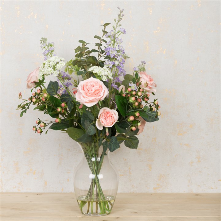 Faux Rose & Larkspur in Bouquet Vase