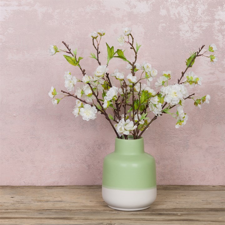Faux Blossom in Green & White Vase