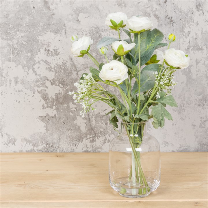 Faux White Ranunculus Bottle Vase