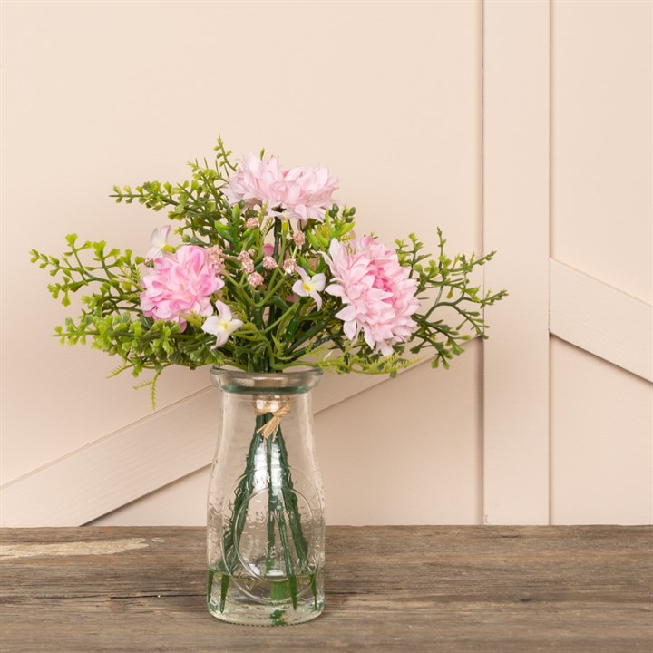 Faux Chrysanthemum Mix in Milk Bottle