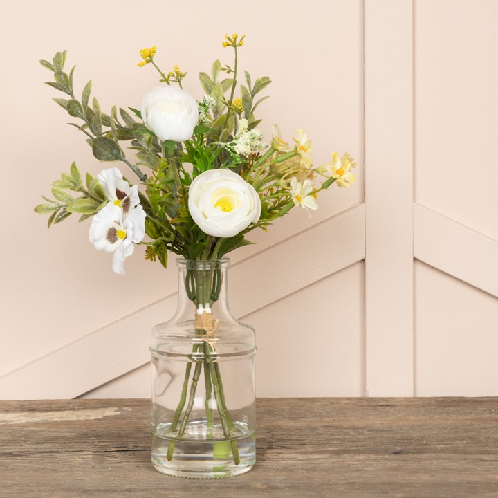 Faux Ranunculus & Pansy in Vase Cream
