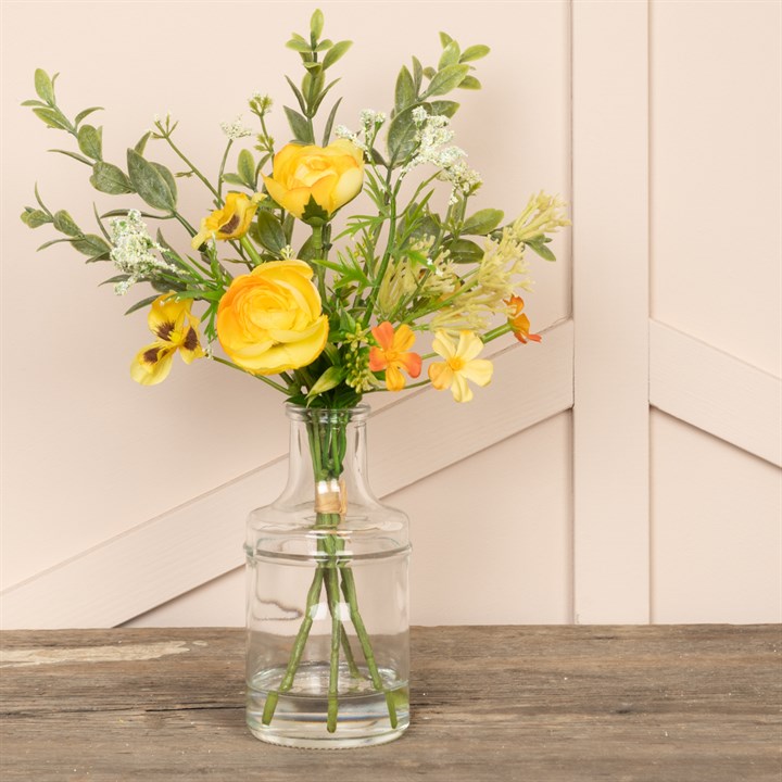 Faux Ranunculus & Pansy in Vase Yellow