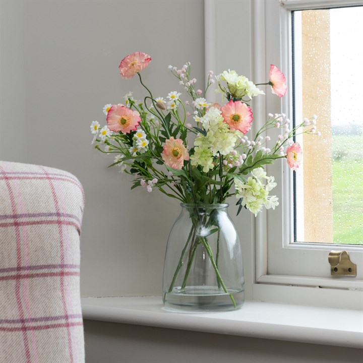 Faux Wild Poppies, Gyp & Daisies in Vase
