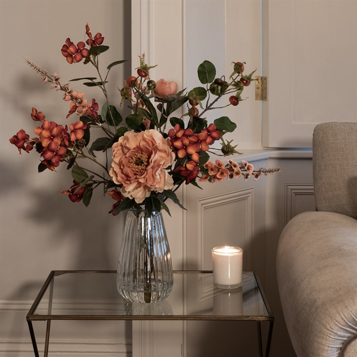 Faux Autumn Flowers & Rosehip in Vase