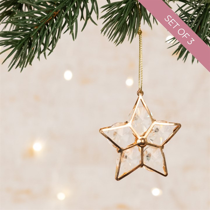 3 Ornamental Jewelled Star Christmas Decorations