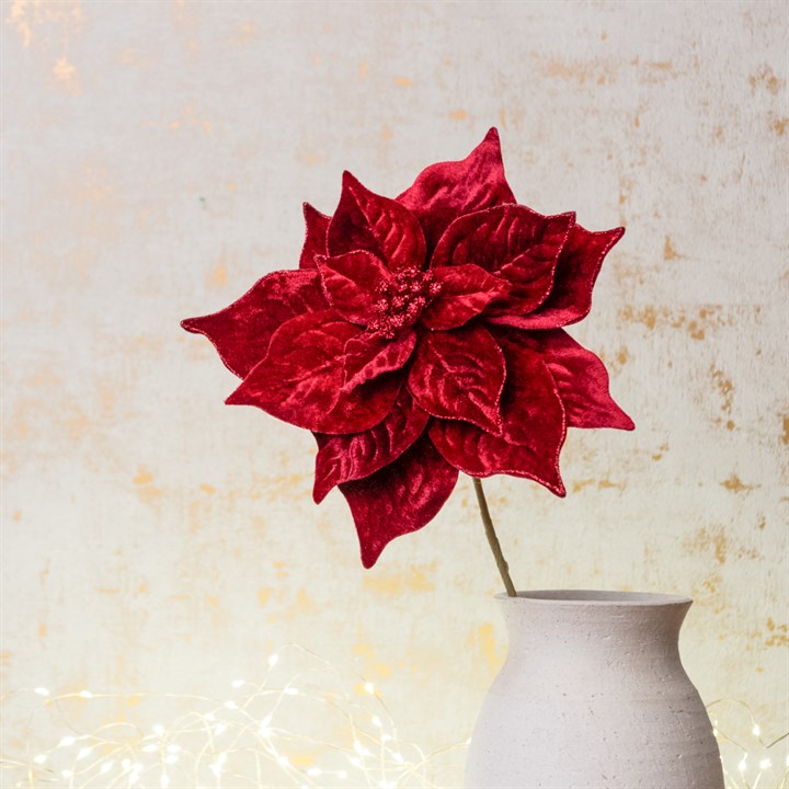 Velvet Luxe Faux Poinsettia Stem Maroon