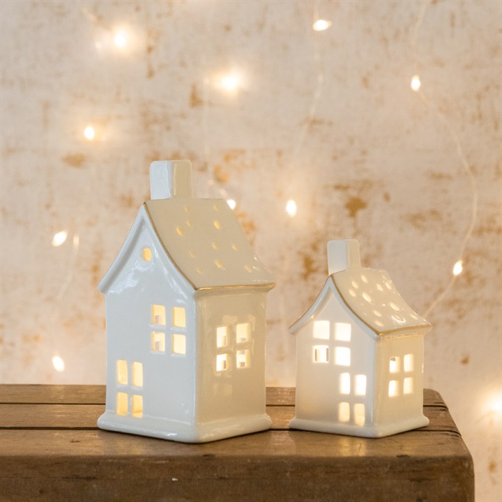 Set of 2 Light Up Porcelain Houses