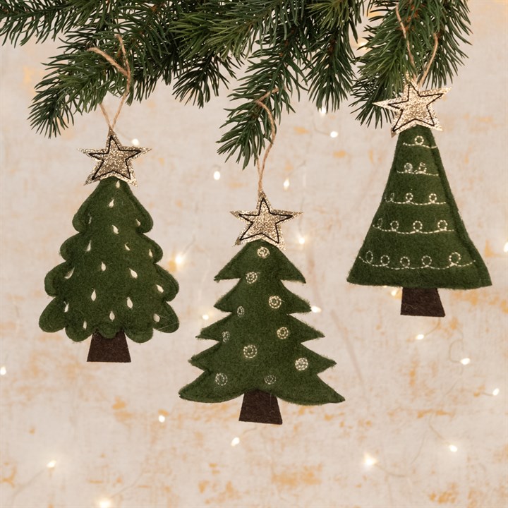 3 Felt Christmas Tree Hanging Decorations