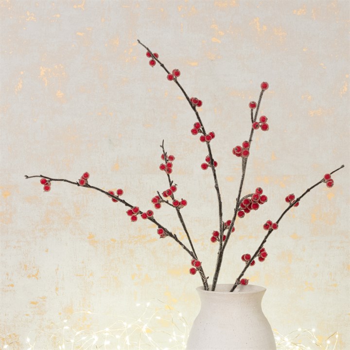 Faux Iced Berry Stem Red