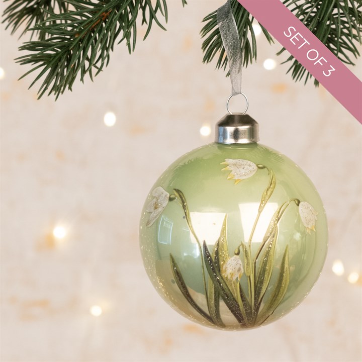 3 Glass Snowdrop Christmas Baubles