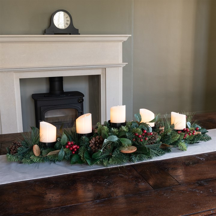 Faux Pine Candle Holder with Orange Slices