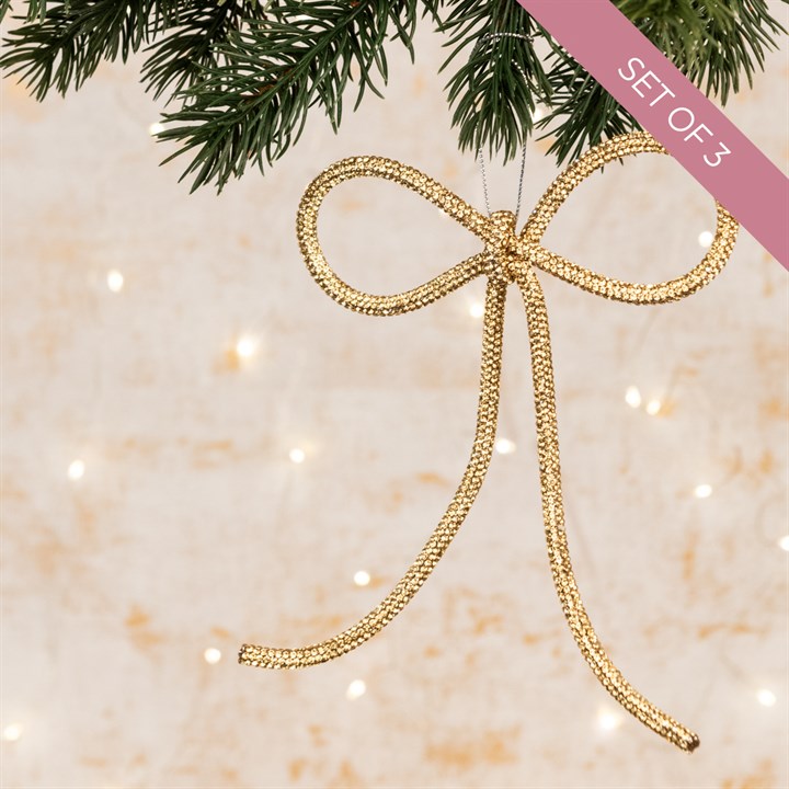 3 Large Sparkle Bow Hanging Decorations Gold