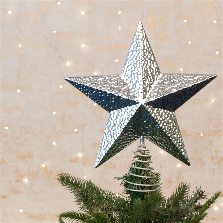 Textured Metallic Star Tree Topper Silver