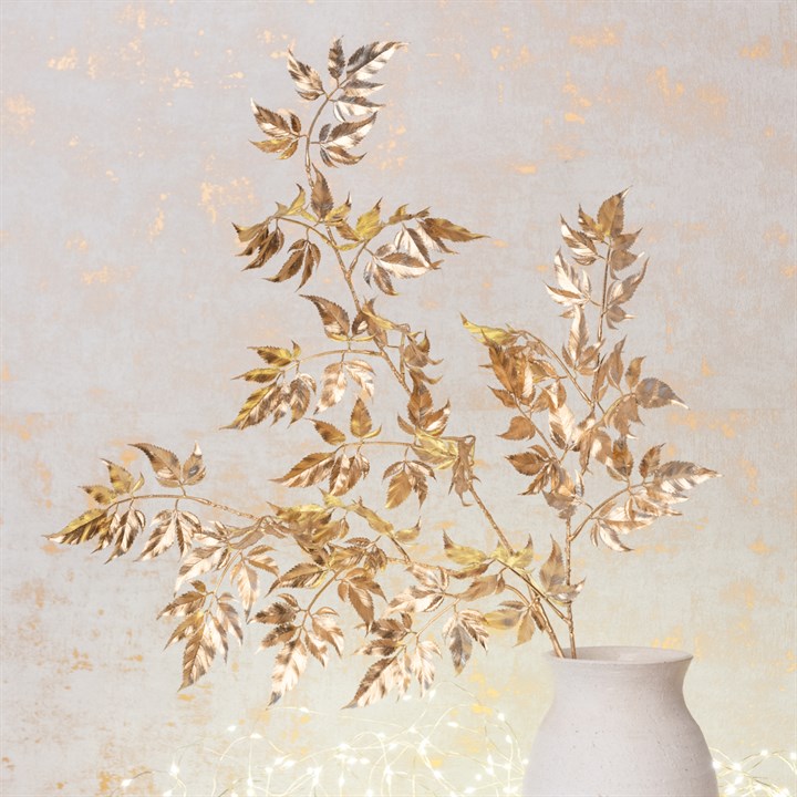 Metallic Faux Leaf Stem Gold