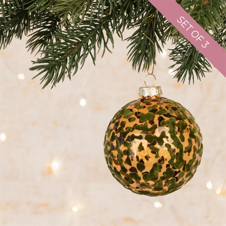3 Glass Green Aiyana Christmas Baubles