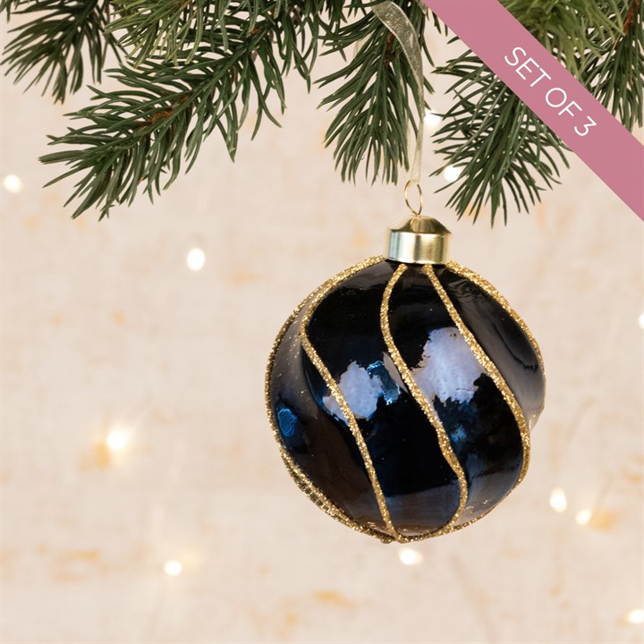 3 Glass Dark Blue & Gold Catalina Baubles