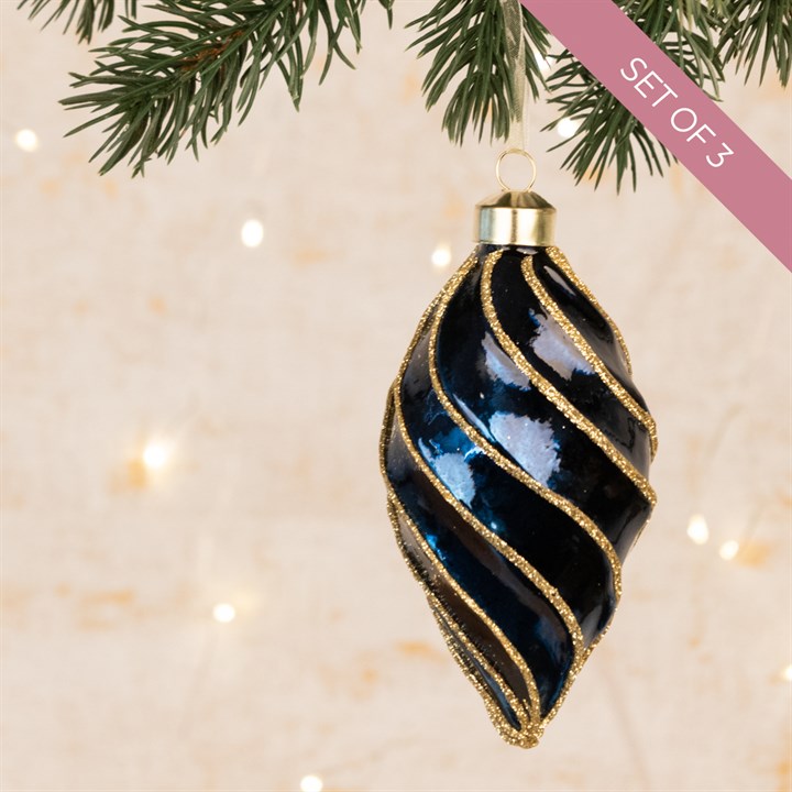 3 Glass Dark Blue & Gold Catalina Finials