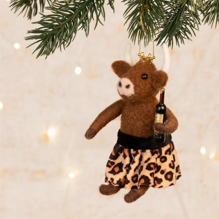 Felt Highland Cow in Leopard Hanging Decoration
