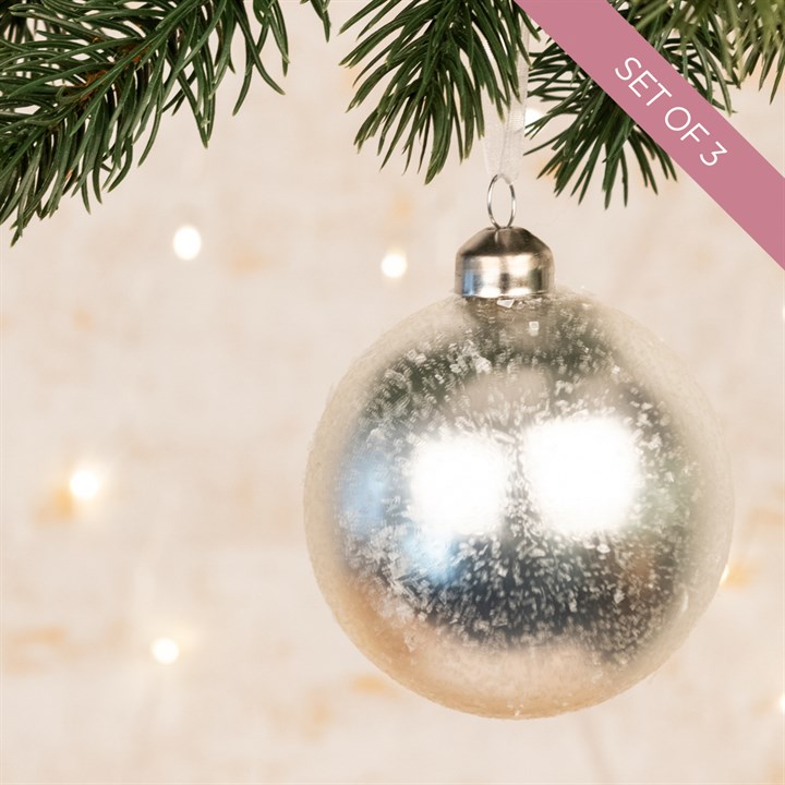3 Glass Eleanora Christmas Baubles Silver