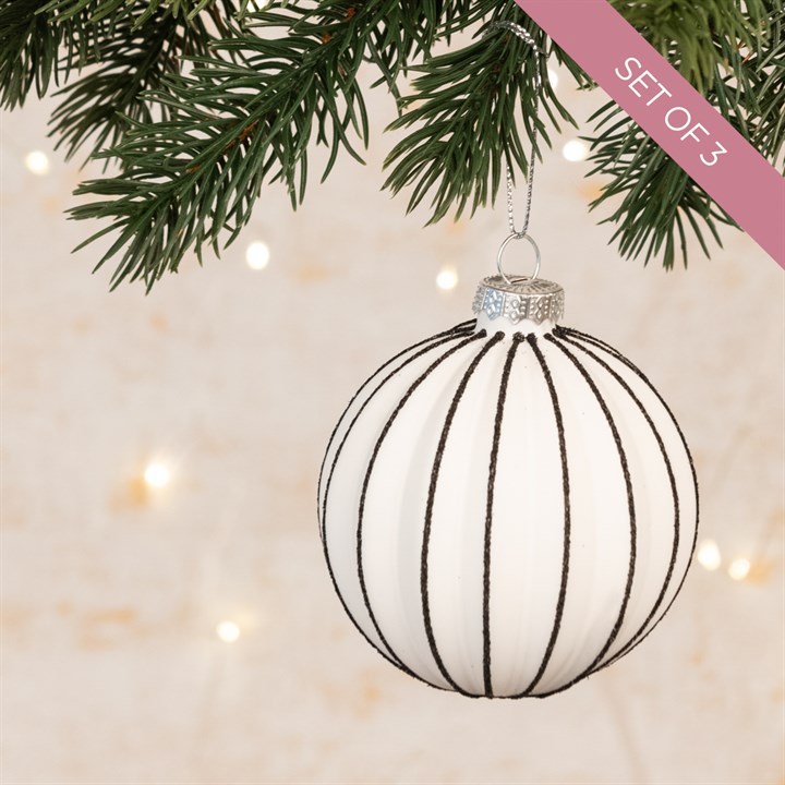 3 Glass Black & White Janelle Christmas Baubles