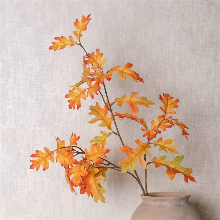 Eco Faux Oak Leaf Stem, Burnt Orange