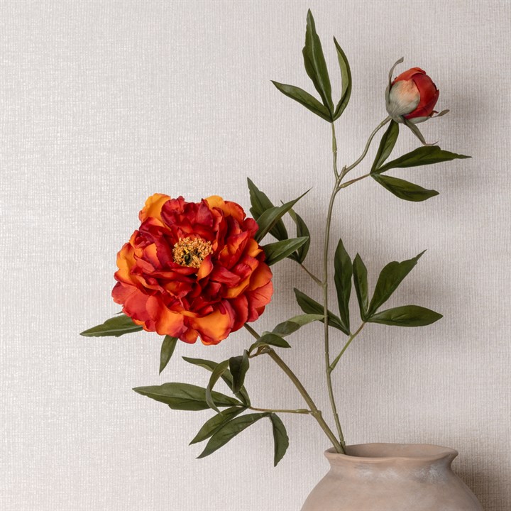 ECO Faux Autumn Peony Stem, Burnt Orange