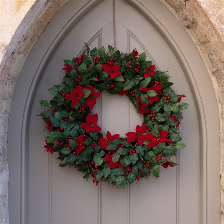 Faux Ruskington Poinsettia Christmas Wreath