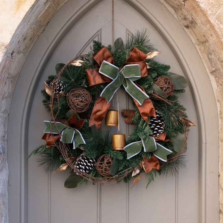 Faux Rustic Wreath with Bows & Bells