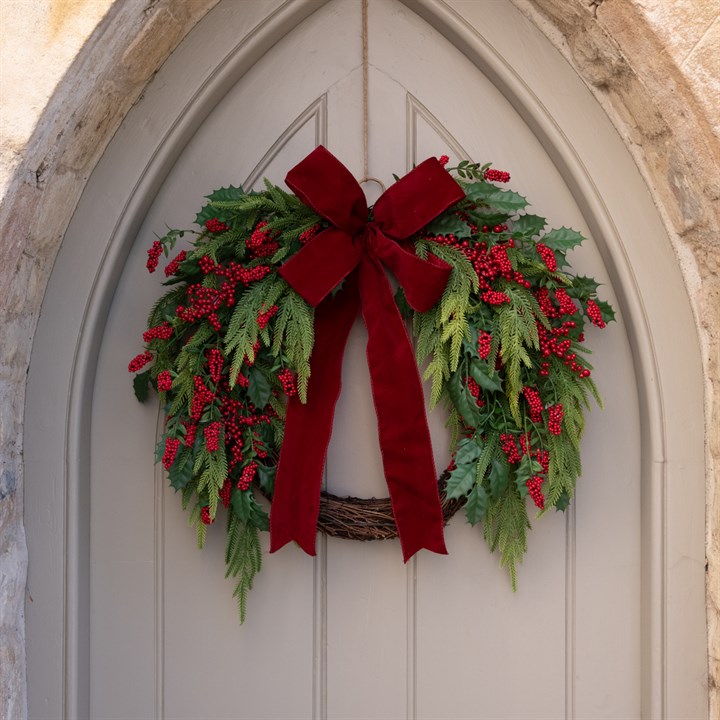 Faux Foliage & Berry Wreath with Bow