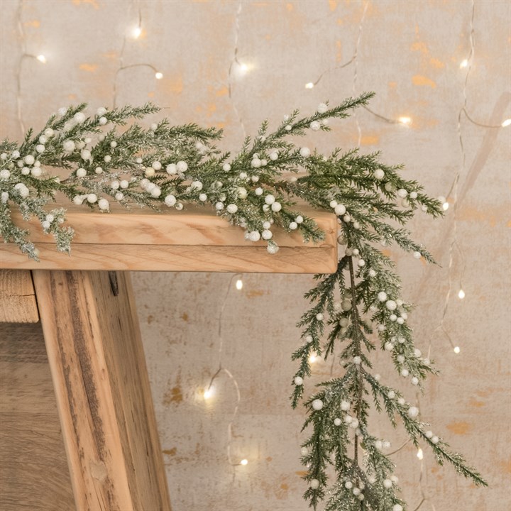 Frosted Faux Cyprus Berry Garland White