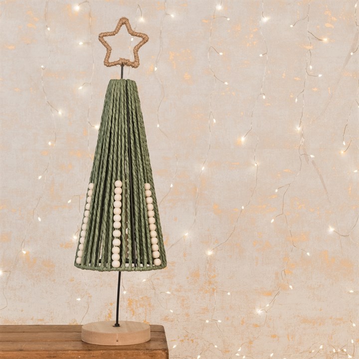 Green Rope Christmas Tree with Beads 51cm