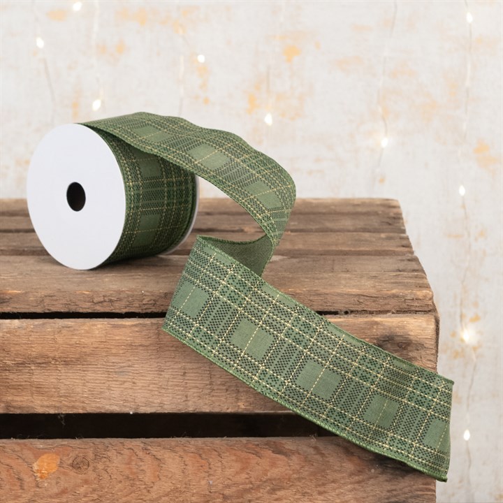 Green Tartan Christmas Ribbon 2.5"