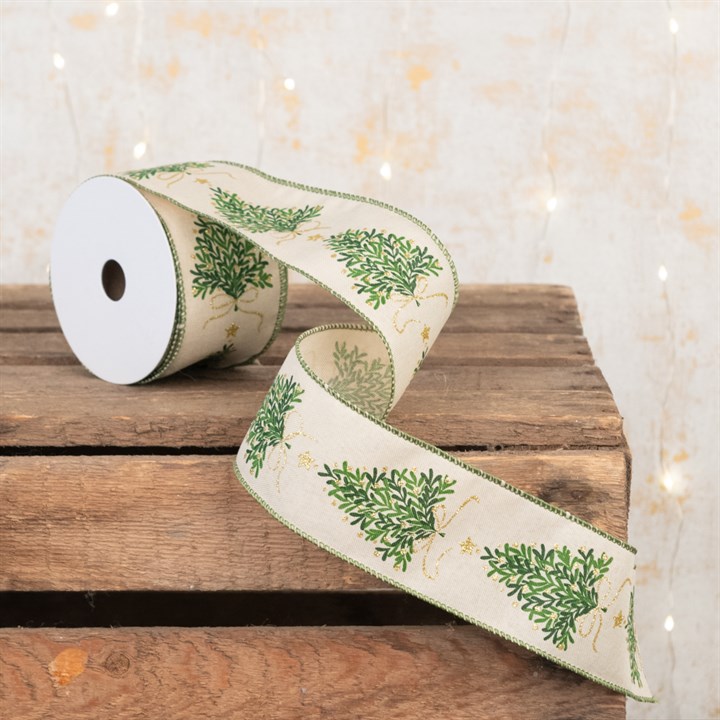 Linen Christmas Tree Ribbon 2.5" Beige