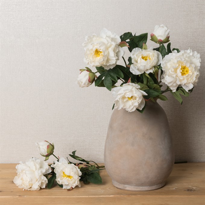 Faux Garden Peony Spray White
