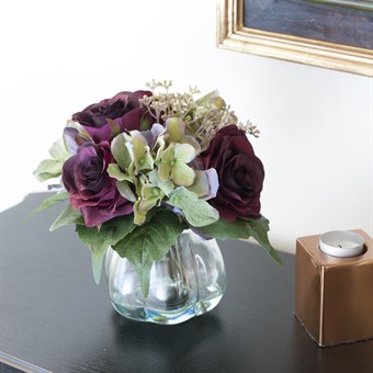Faux Rose and Hydrangea in Curve Vase
