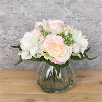 Faux Rose and Hydrangea in Curve Vase